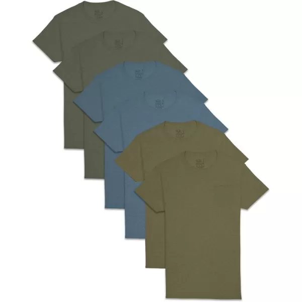 Fruit of the Loom mens Eversoft Cotton Short Sleeve Pocket Tshirts Breathable ampamp Tag Free6 Pack  Assorted Earth Tones