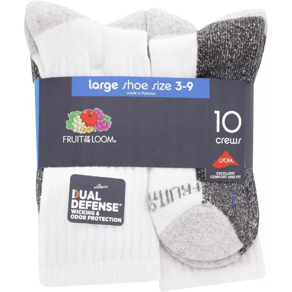 Fruit of the Loom Boys Dual Defense Crew Socks 10 PackWhite