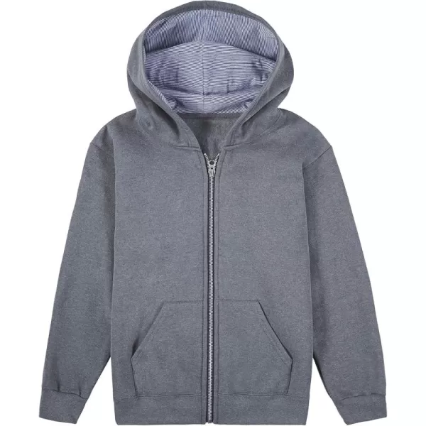 Fruit of the Loom Boys Fleece Full Zip Hoodie Sweatshirt CHARCOAL HEATHERTIMES SQUARE NAVY STRIPE Small