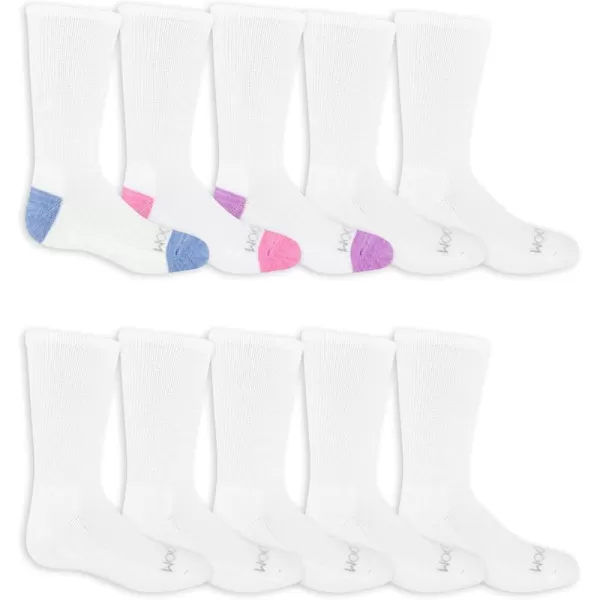 Fruit of the Loom Girls Everyday Active Sport Crew Socks 10 PackWhite