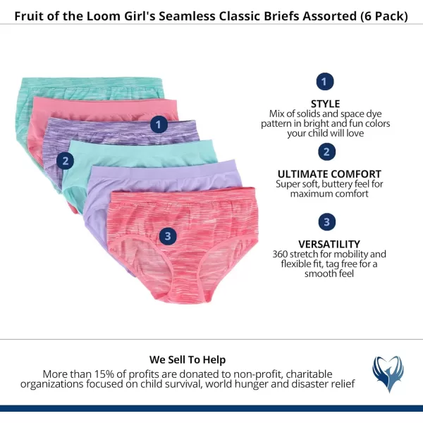 Fruit of the Loom girls Seamless Underwear MultipackBrief  6 Pack  Assorted