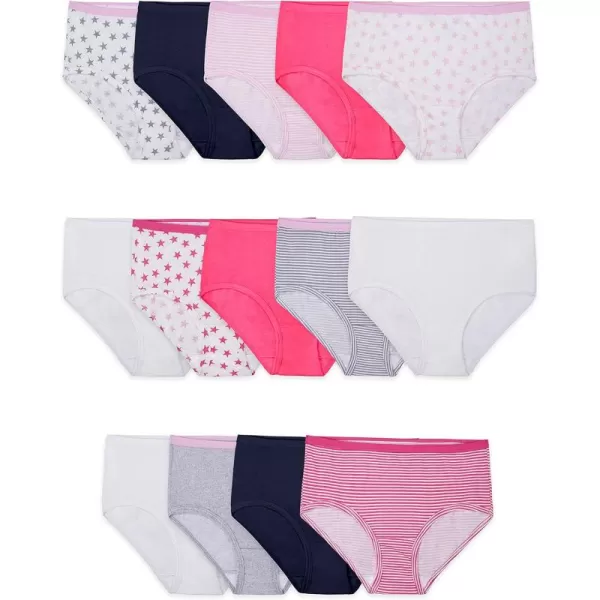 Fruit of the Loom Girls Cotton Brief Underwear MultipacksBrief  14 Pack  PinkStarsStripes