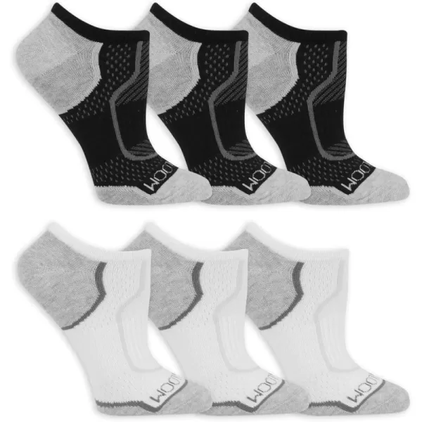 imageFruit of the Loom Women Lightweight Coolzone No Show Socks 6 PackBlackWhite Assortment