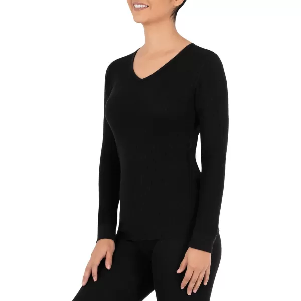 imageFruit of the Loom Womens Micro Waffle Thermal VNeckBlack