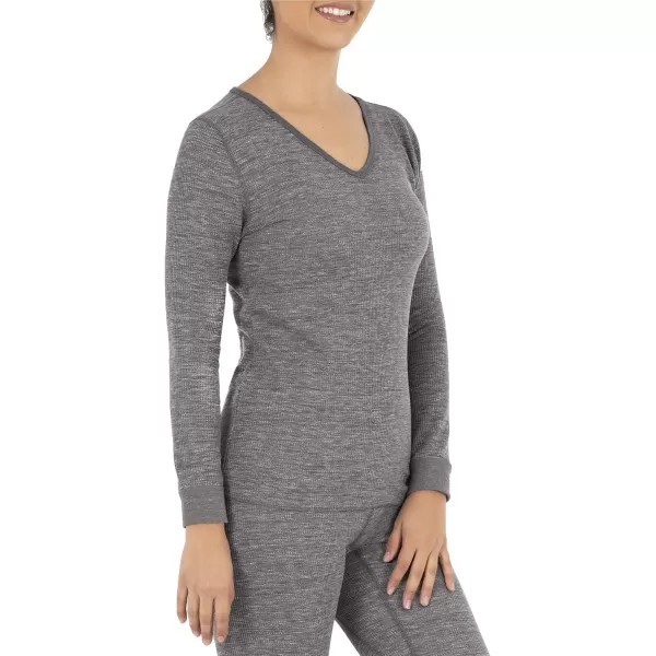 imageFruit of the Loom Womens Micro Waffle Thermal VNeckSmoke Heather