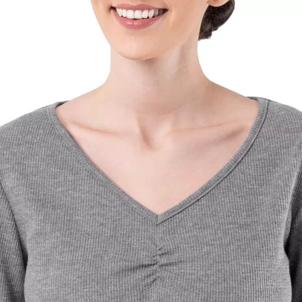 imageFruit of the Loom womens Waffle Vneck Top and Flannel Pant Sleep SetGrey HeatherFair Isle Black