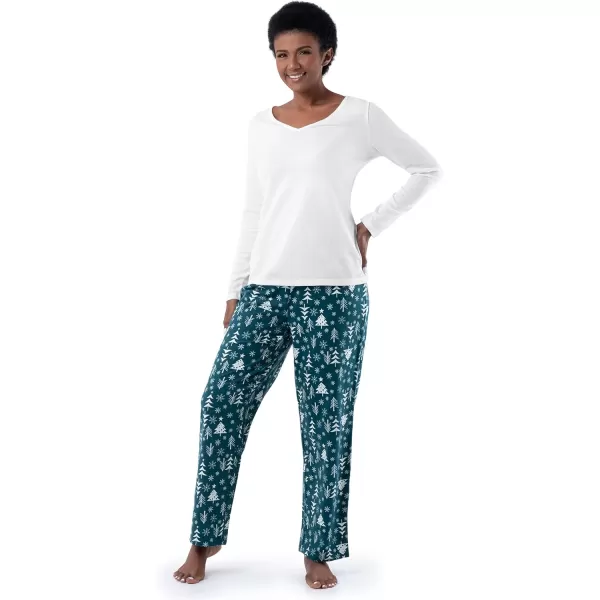 imageFruit of the Loom womens Waffle Vneck Top and Flannel Pant Sleep SetIvoryWinter Trees