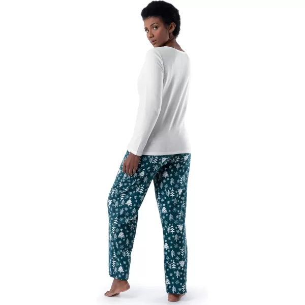 imageFruit of the Loom womens Waffle Vneck Top and Flannel Pant Sleep SetIvoryWinter Trees