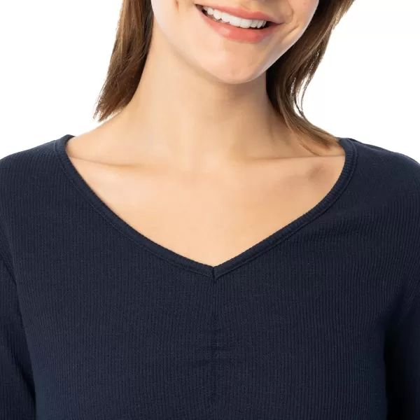 imageFruit of the Loom womens Waffle Vneck Top and Flannel Pant Sleep SetNavyHoliday Plaid