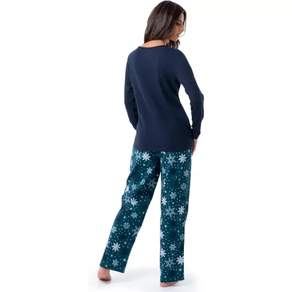 imageFruit of the Loom womens Waffle Vneck Top and Flannel Pant Sleep SetNavySnowflake