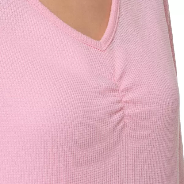 imageFruit of the Loom womens Waffle Vneck Top and Flannel Pant Sleep SetSoft PinkCosmic Sky