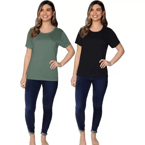 imageFruit of the Loom Womens Crafted Comfort Pima Cotton Short Sleeve TshirtsCrew  2 Pack  BlackHedge