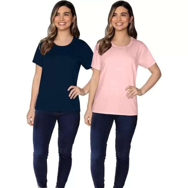 imageFruit of the Loom Womens Crafted Comfort Pima Cotton Short Sleeve TshirtsCrew  2 Pack  NavySweetheart Pink