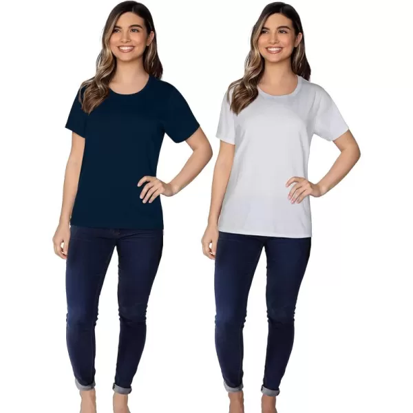 imageFruit of the Loom Womens Crafted Comfort Pima Cotton Short Sleeve TshirtsCrew  2 Pack  WhiteNavy