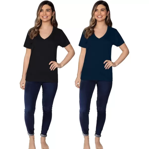 imageFruit of the Loom Womens Crafted Comfort Pima Cotton Short Sleeve TshirtsVneck  2 Pack  BlackNavy