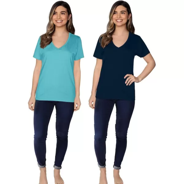 imageFruit of the Loom Womens Crafted Comfort Pima Cotton Short Sleeve TshirtsVneck  2 Pack  NavySea Breeze