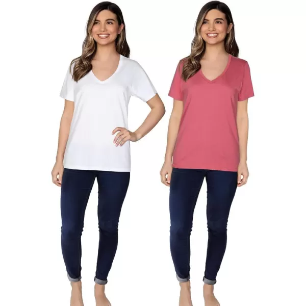 imageFruit of the Loom Womens Crafted Comfort Pima Cotton Short Sleeve TshirtsVneck  2 Pack  WhiteGinger Zinger Pink