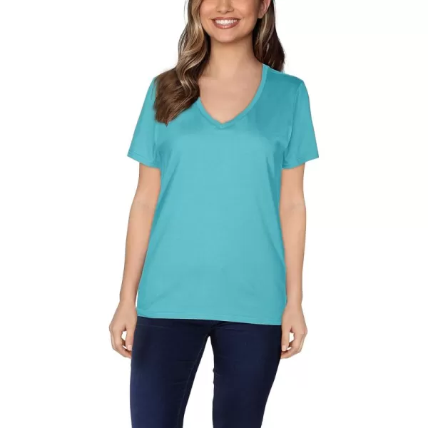 imageFruit of the Loom Womens Crafted Comfort Pima Cotton Short Sleeve TshirtsVneck  Sea Breeze