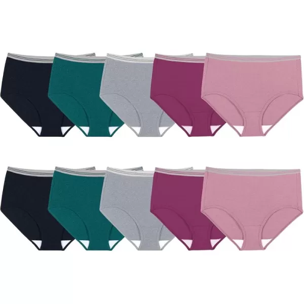 Plus Size Brief - Cotton Blend - 10 Pack - Grey/Green/Pink