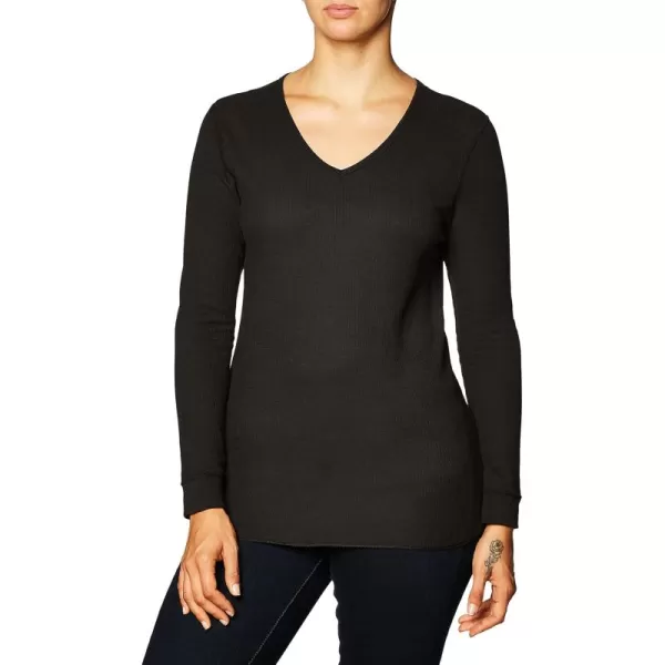 imageFruit of the Loom Womens Micro Waffle Thermal VNeckBlack