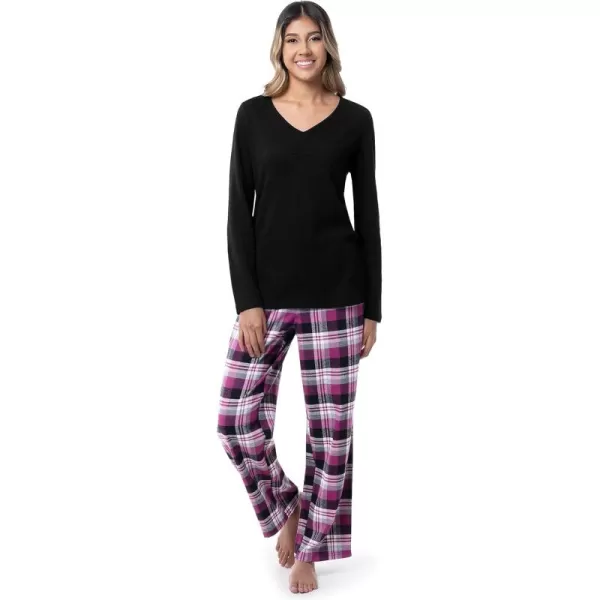 imageFruit of the Loom womens Waffle Vneck Top and Flannel Pant Sleep SetBlackBerry Plaid