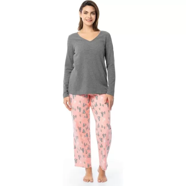 imageFruit of the Loom womens Waffle Vneck Top and Flannel Pant Sleep SetHeather GreySnowy Trees