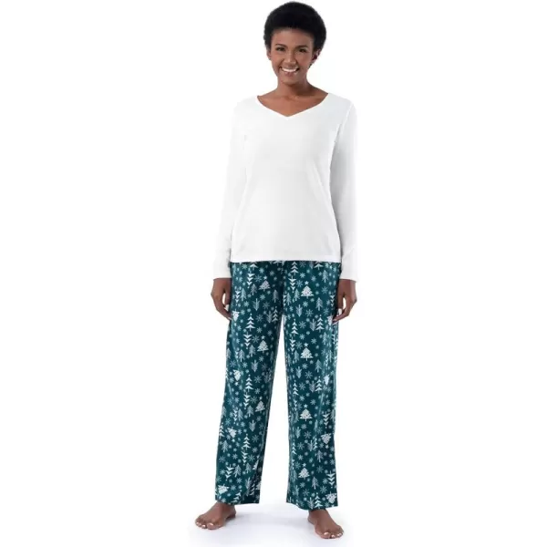 imageFruit of the Loom womens Waffle Vneck Top and Flannel Pant Sleep SetIvoryWinter Trees