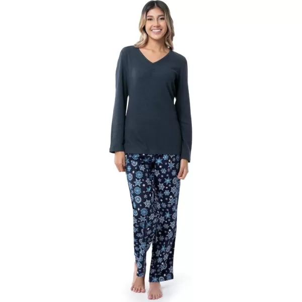 imageFruit of the Loom womens Waffle Vneck Top and Flannel Pant Sleep SetMidnight BlueStarflake