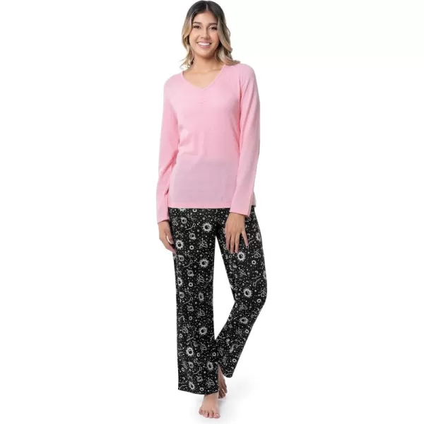 imageFruit of the Loom womens Waffle Vneck Top and Flannel Pant Sleep SetSoft PinkCosmic Sky