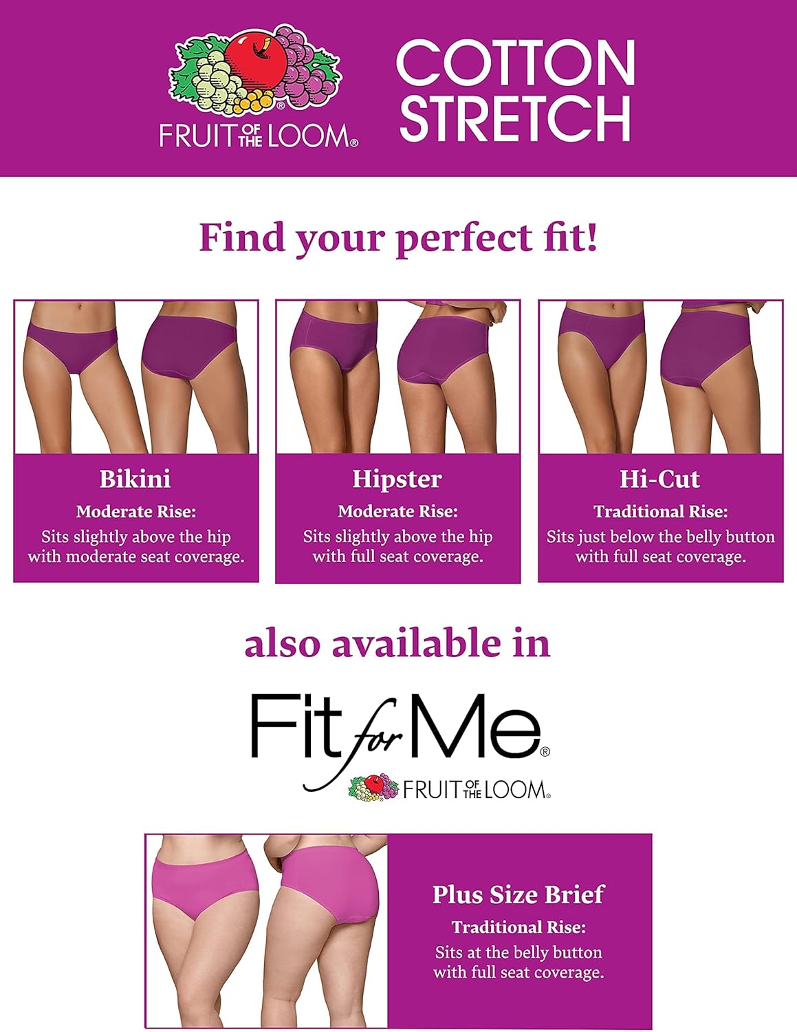 imageFruit of the Loom womens Cotton Stretch Underwear Regular ampamp Plus SizePlus Size Brief  6 Pack  Assorted Color
