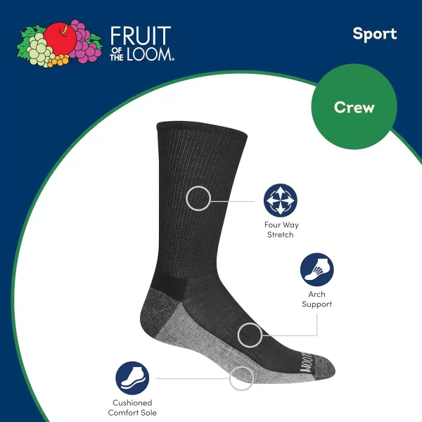 imageFruit of the Loom Mens Everyday Lightweight Sport Crew Socks 6 PackBlack