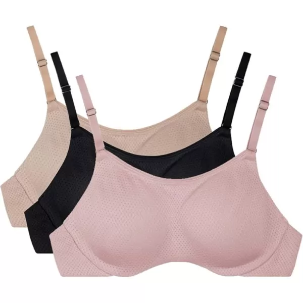 imageFruit of the Loom Womens Breathable Cami Bra with Convertible Straps3 Pack  BeigeBlackPink