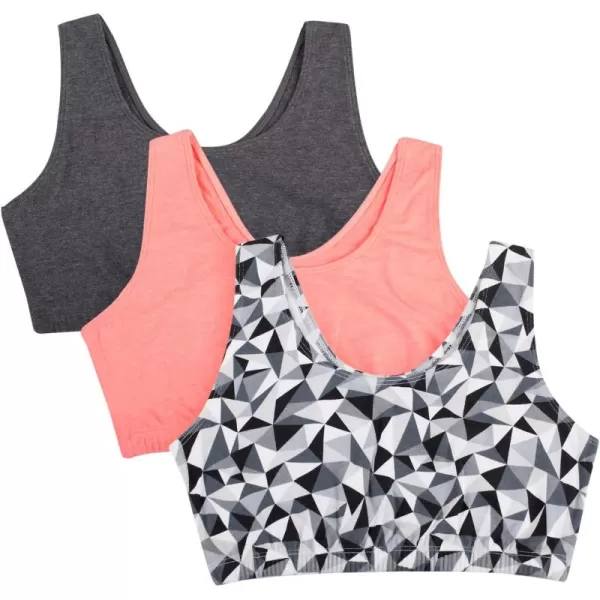 imageFruit of the Loom Womens Built Up Tank Style Sports BraKaleidescopeCharcoalPunchy Peach