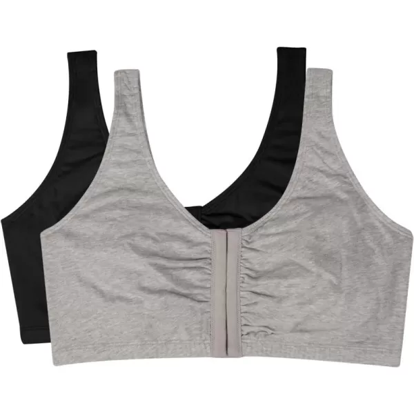 imageFruit of the Loom Womens Front Close Builtup Sports BraBlack HueHeather Grey 2pack