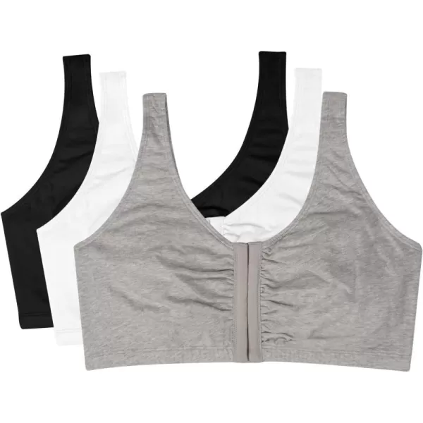 imageFruit of the Loom Womens Front Close Builtup Sports BraBlackWhiteHeather Grey 3pack