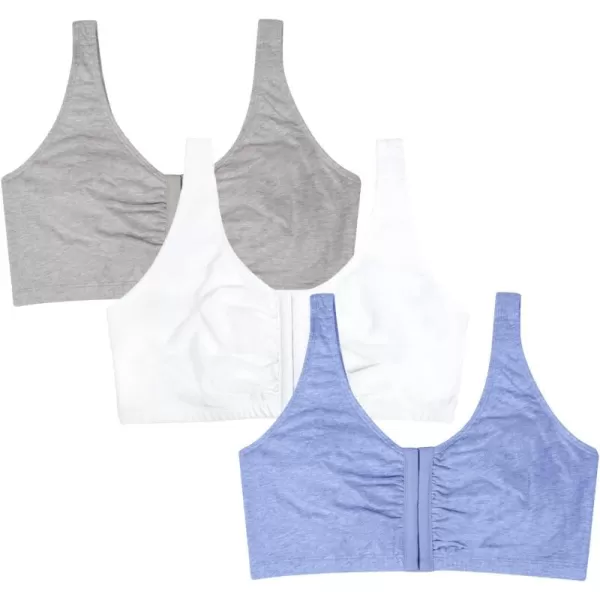 imageFruit of the Loom Womens Front Close Builtup Sports BraBlue Gem HeatherWhiteGrey 3pack