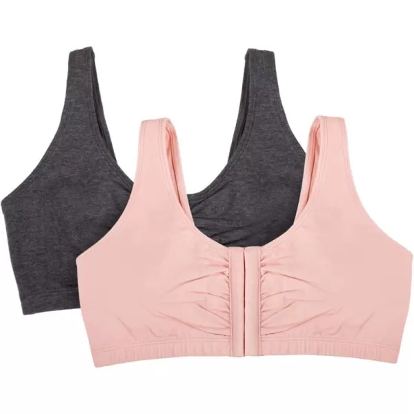 imageFruit of the Loom Womens Front Close Builtup Sports BraBlushing RoseCharcoal Heather 2pack