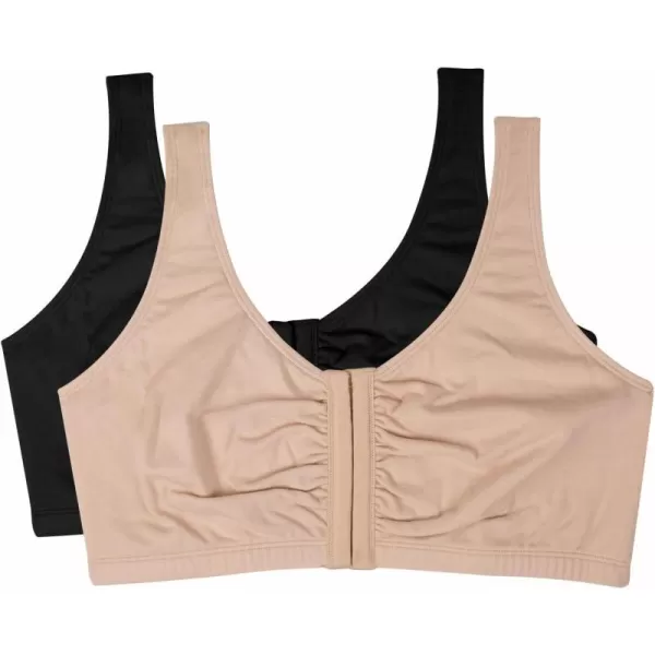 imageFruit of the Loom Womens Front Close Builtup Sports BraSandBlack 2pack