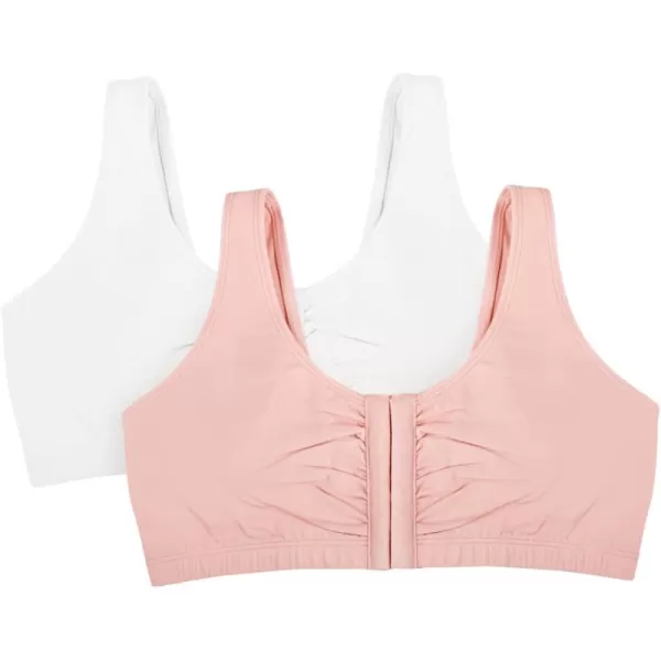 imageFruit of the Loom Womens Front Close Builtup Sports BraWhiteBlushing Rose 2pack