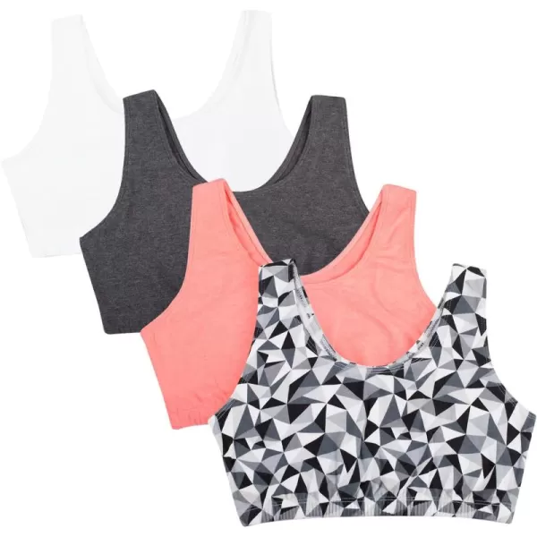 imageFruit of the Loom womens Built Up Tank Style Sports Bra Value PackKaleidescopeCharcoal HeatherPunchy PeachWhite