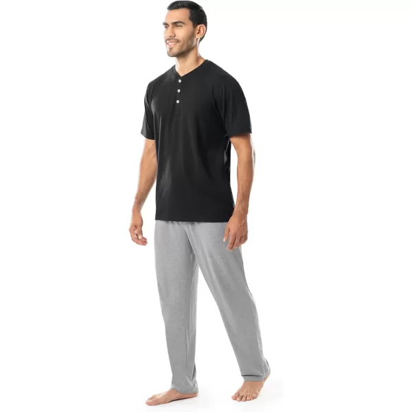 imageFruit of the Loom Mens 2Piece Jersey Knit Pajama SetBlackGrey Heather