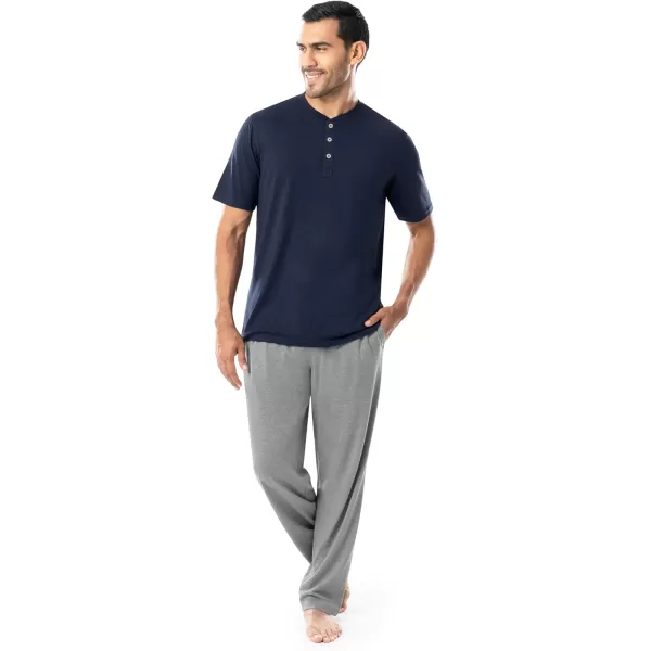 imageFruit of the Loom Mens 2Piece Jersey Knit Pajama SetNavyGrey Heather