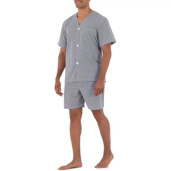 imageFruit of the Loom Mens Broadcloth Short Sleeve Pajama SetNavy Check