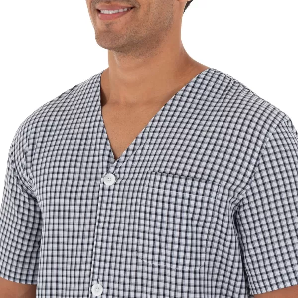 imageFruit of the Loom Mens Broadcloth Short Sleeve Pajama SetNavyWhite Check