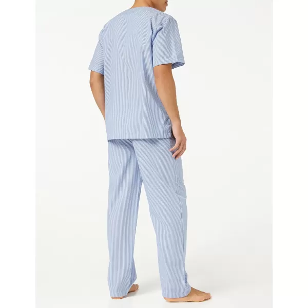 imageFruit of the Loom Mens Broadcloth Short Sleeve Top and Long Pants Pajama SetBlue Stripe