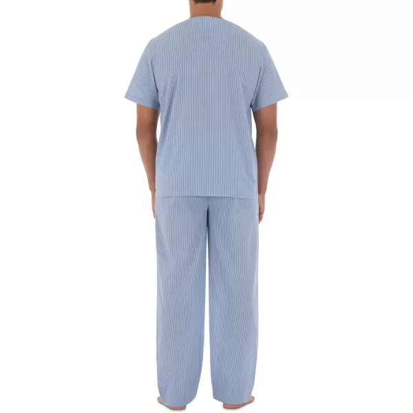 imageFruit of the Loom Mens Broadcloth Short Sleeve Top and Long Pants Pajama SetBlue Stripe