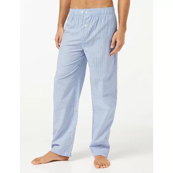 imageFruit of the Loom Mens Broadcloth Short Sleeve Top and Long Pants Pajama SetBlue Stripe