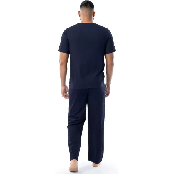 imageFruit of the Loom Mens Broadcloth Short Sleeve Top and Long Pants Pajama SetNavy Blue