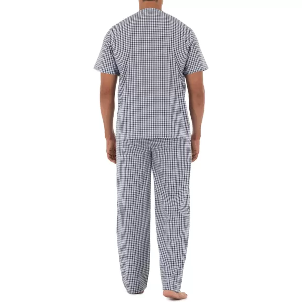 imageFruit of the Loom Mens Broadcloth Short Sleeve Top and Long Pants Pajama SetNavyWhite Check