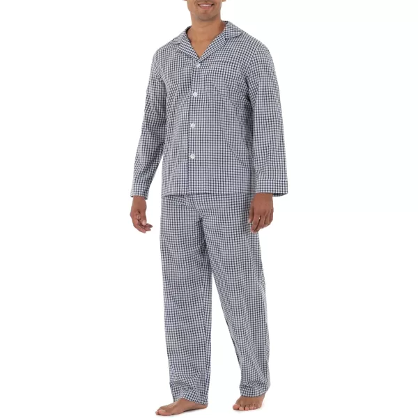 imageFruit of the Loom Mens Long Sleeve Broadcloth Pajama SetNavyWhite Check